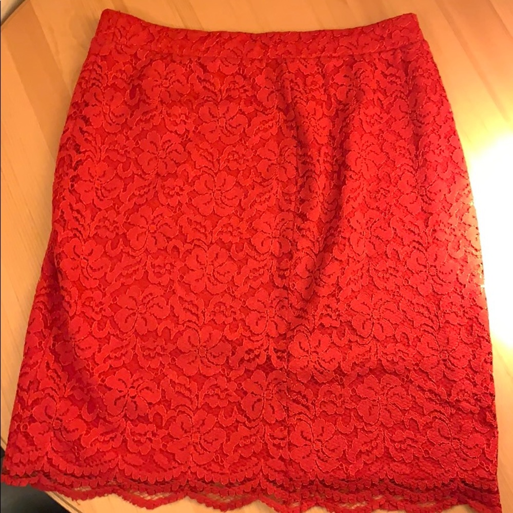 Elle Red Lace Pencil Skirt Sz. 8